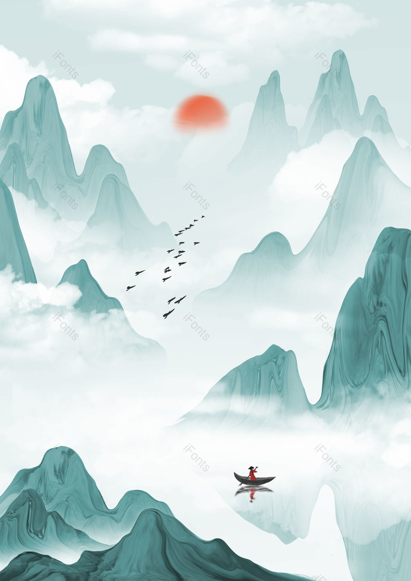 中国风手绘绿色风景山水插画背景设计,插画/手绘图,插画/手绘图库,插画/手绘图下载,插画/手绘